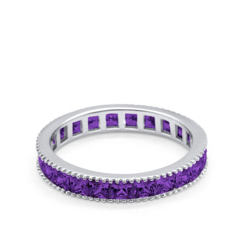 Full Eternity Wedding Band Ring Simulated Amethyst CZ 925 Sterling Silver